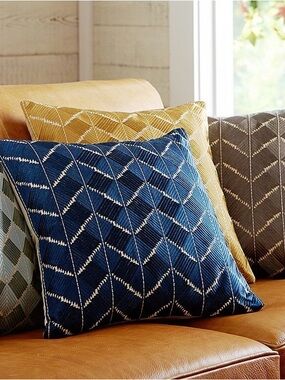 Phulkari Embroidered Chevron Pillow Cover blue embroidered